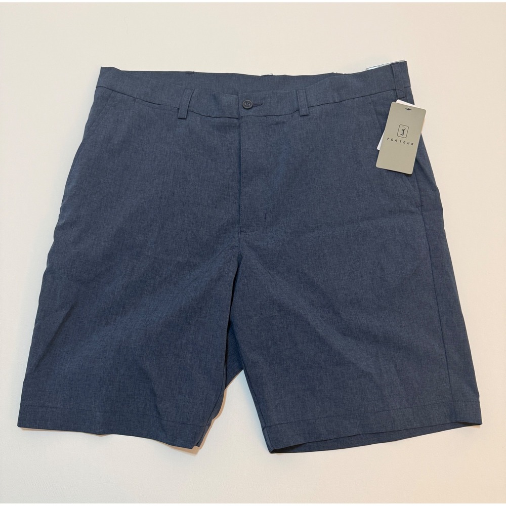 PGA TOUR Men Blue Heather Golf Shorts Stretch Flat Front Size 36 NWT